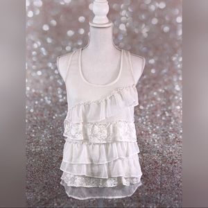 Ruffle sheer and lace top